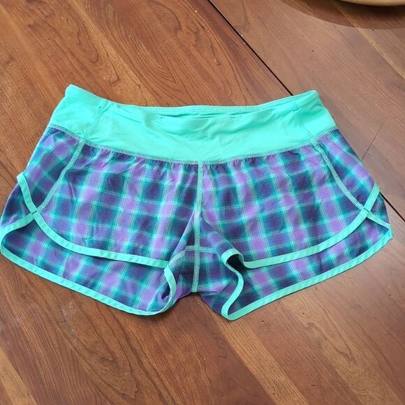 Lululemon Speed Short River Rock/Oasis Ombre Plaid Sz 4 - Picture 3 of 9